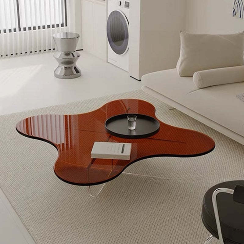 Minimalist Floral Cross Base Acrylic Coffee Table