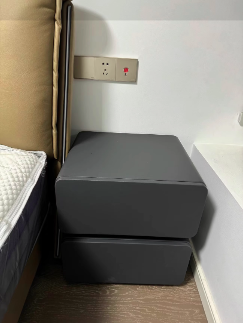Minimalist Wood Metal 2-Drawer Nightstand — Light Gray