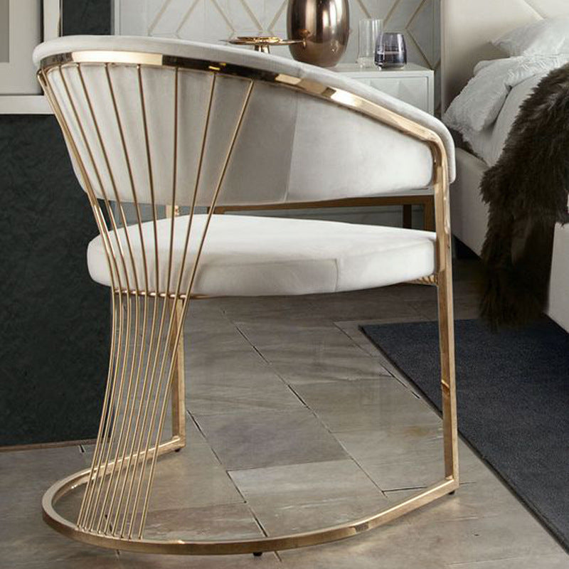 Minimalist Leather Metal Semi-Circular Curved Chair — White