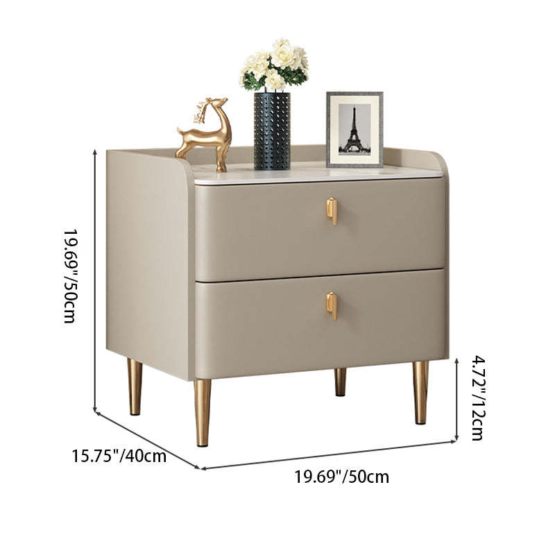 Minimalist Leather Wood Rock Plate Nightstand 2-Drawer