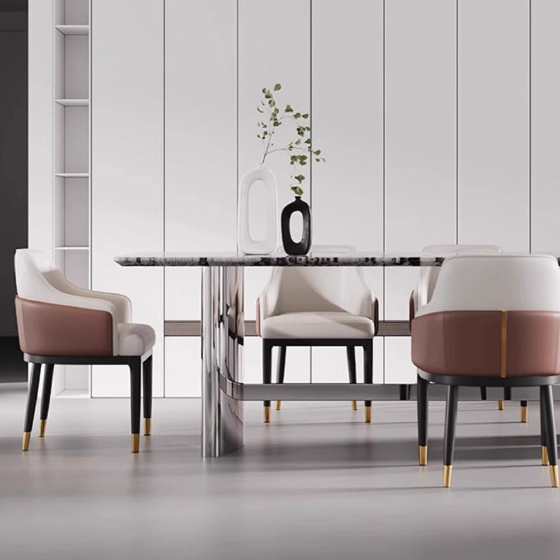 Modern Bent Leather Metal Dining Chair