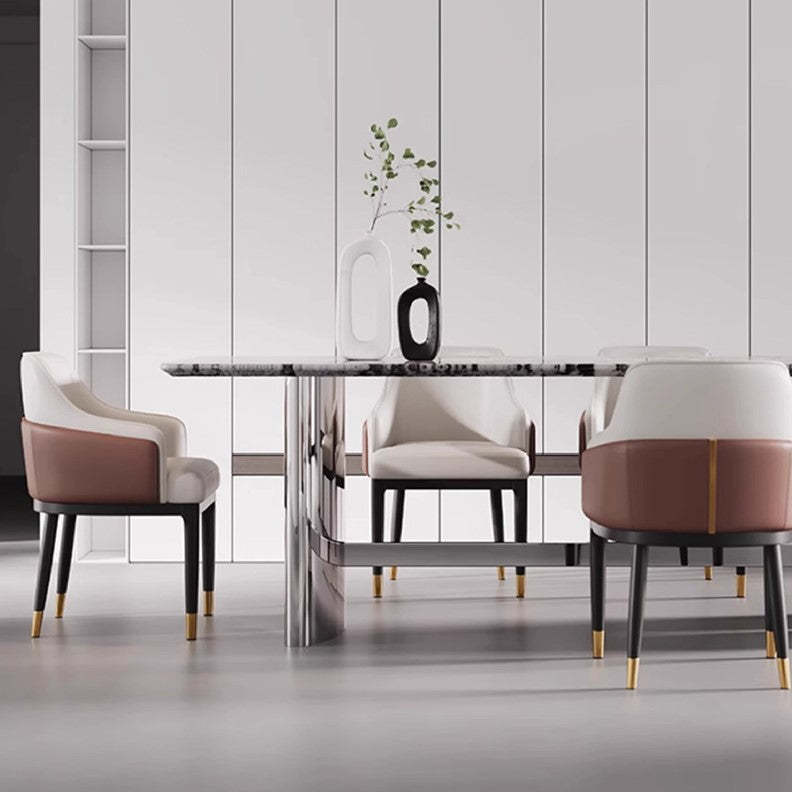 Modern Bent Leather Metal Dining Chair — Coffee Color
