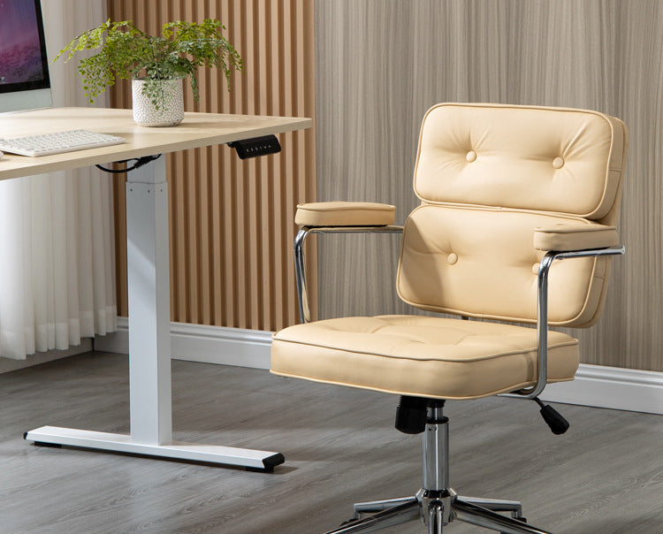 Nordic Leather Metal Desk Chair — Double Backrest & Cheese Yellow