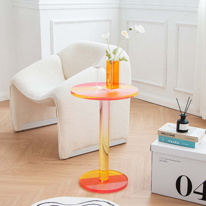 Contemporary Marble Acrylic Column End Table