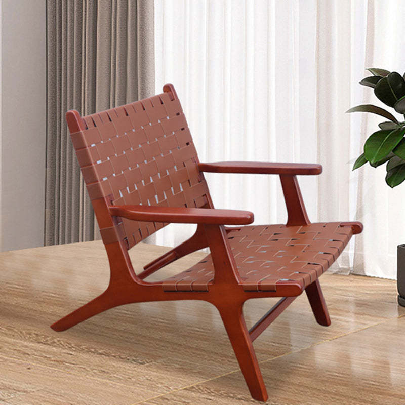 Retro Ash Wood Saddle Leather Accent Chair