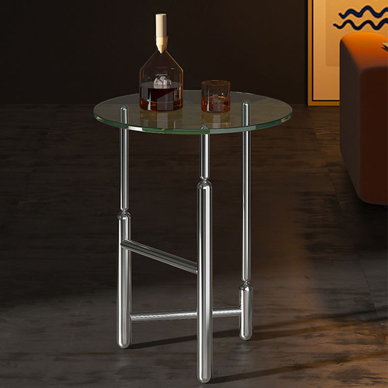 Minimalist Cylinder Glass Iron End Table — Clear Color
