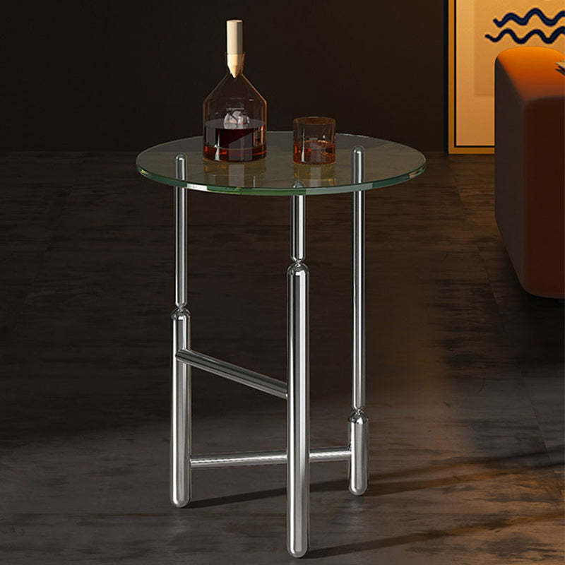 Minimalist Cylinder Glass Iron End Table — Clear Color