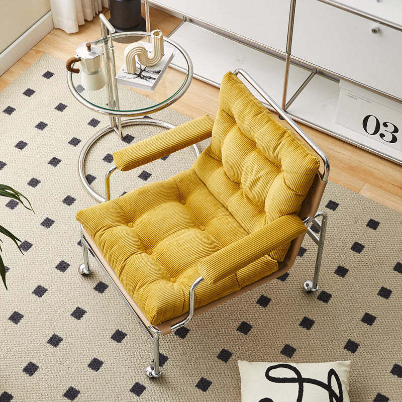 Nordic Checkered Corduroy Leather Rectangular Accent Chair