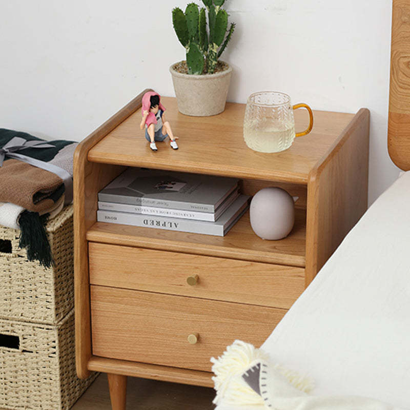 Retro Cherry Wood Oak Walnut 2-Drawer Nightstand