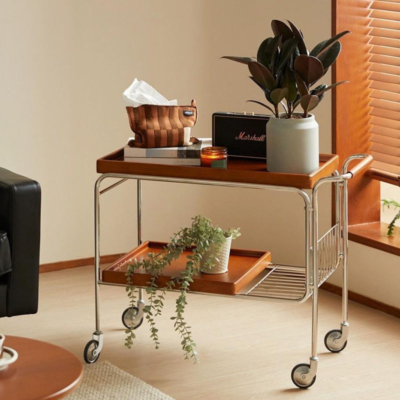 Vintage Removable Wood Metal 2-Tier End Table — Black