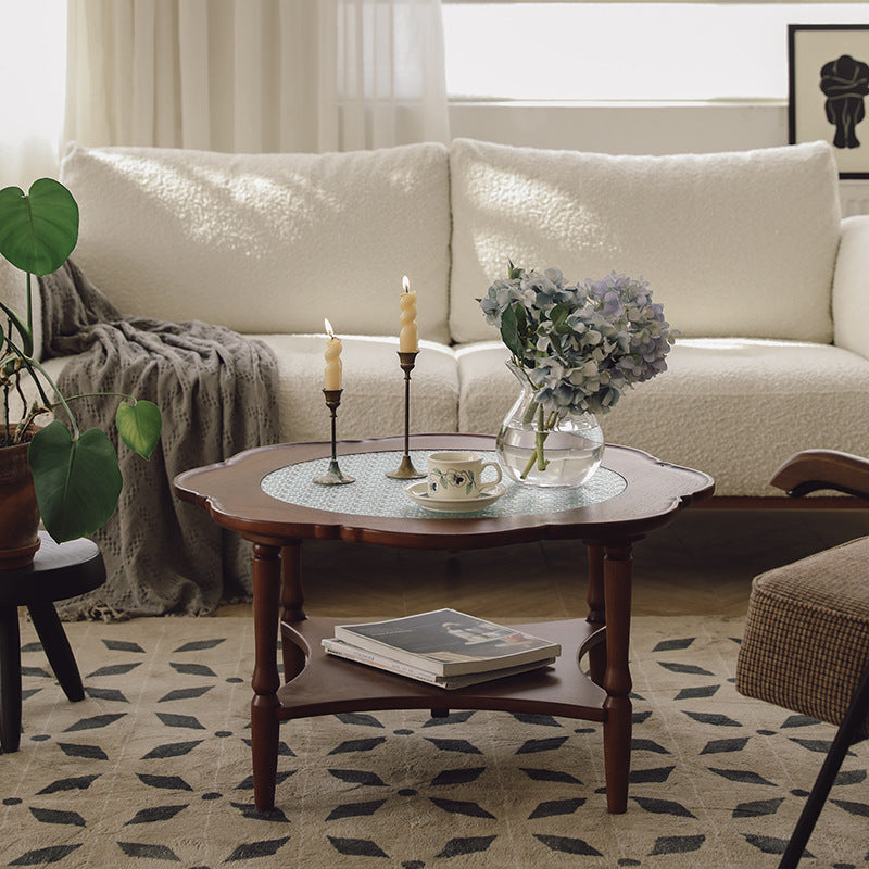 Retro Flower Wood Glass Coffee Table