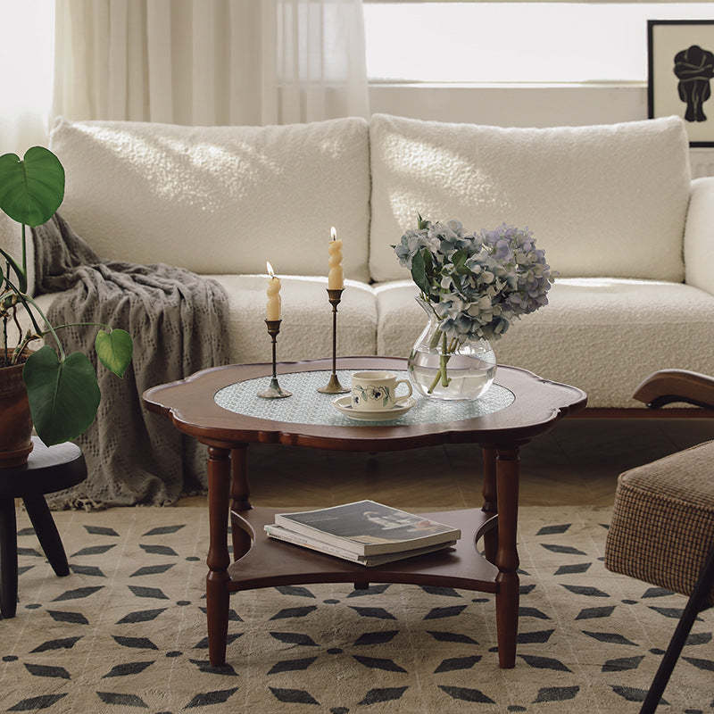 Retro Flower Wood Glass Coffee Table