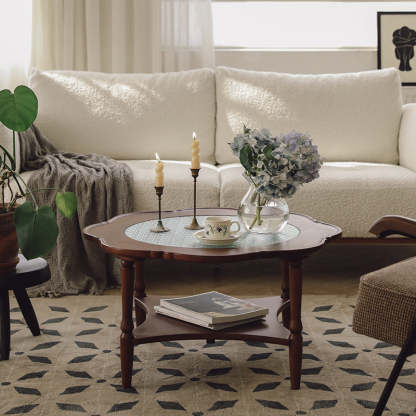 Retro Flower Wood Glass Coffee Table