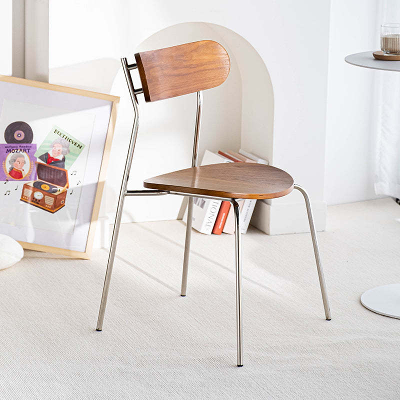 Minimalist Curved Wood Iron Plastic Dining Chair