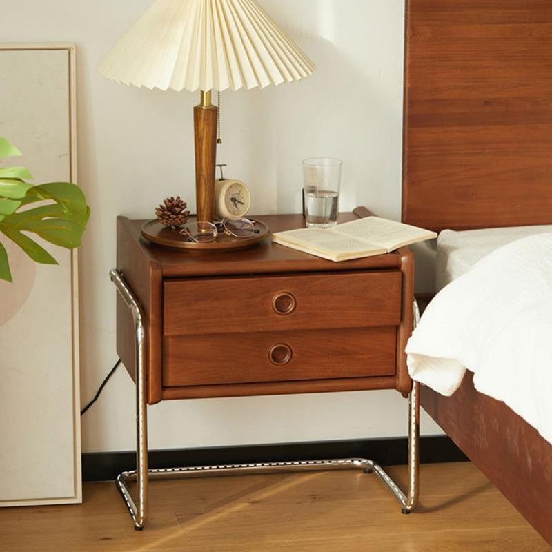Vintage Wood Steel 2-Drawer End Table