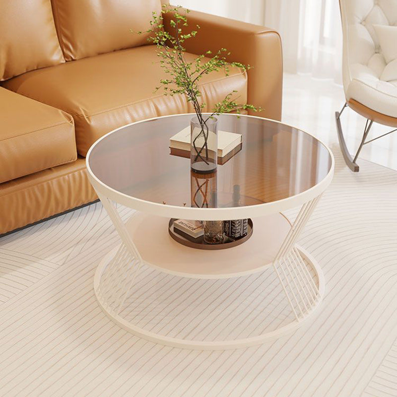 Modern Luxury Tempered Glass Iron 2-Tier End Table — White / Gray Glass