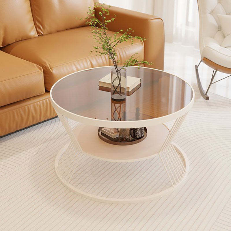 Modern Luxury Tempered Glass Iron 2-Tier End Table — White / Gray Glass