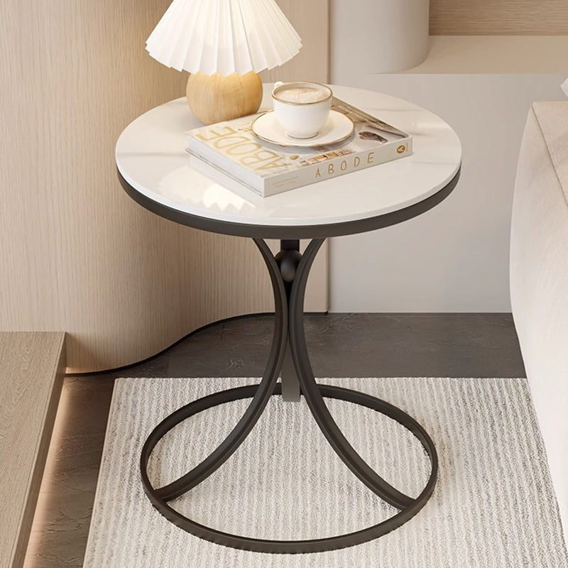 Contemporary Round Rock Slab Iron End Table