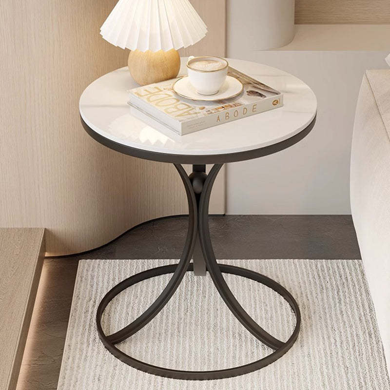 Contemporary Round Rock Slab Iron End Table
