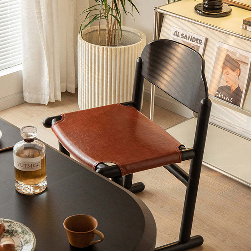 Vintage Oval Leather Wood Dining Chair