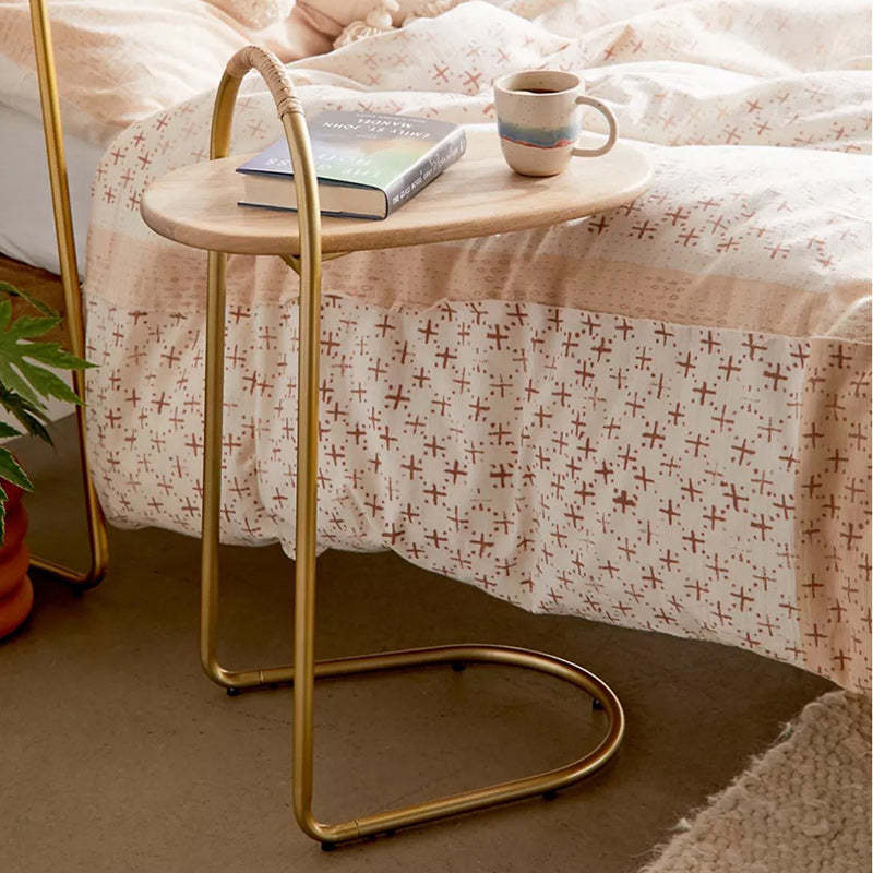 Minimalist Oval Curve Wood Metal End Table
