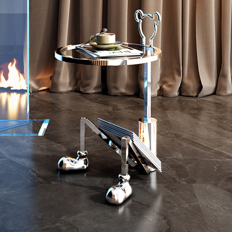 Contemporary Mouse Glass Steel Round End Table 1-Tray