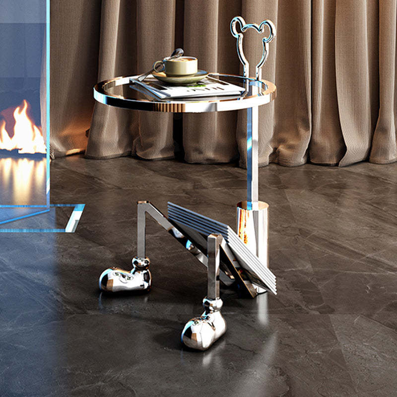 Contemporary Mouse Glass Steel Round End Table 1-Tray — Chrome