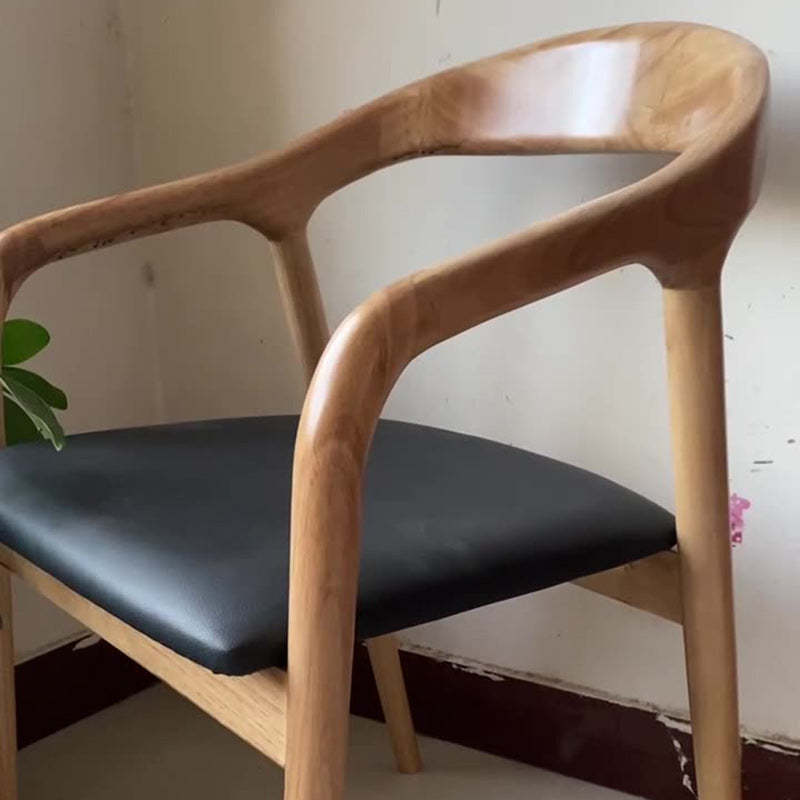 Vintage Leather Wood Upholstered Armchair