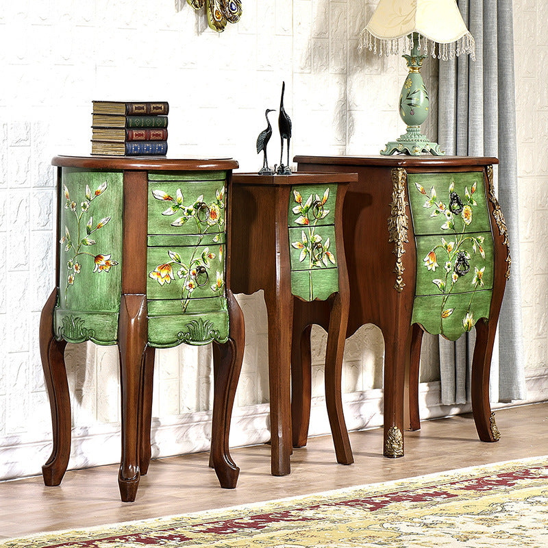 European Flower Painted Birch Side Table — B