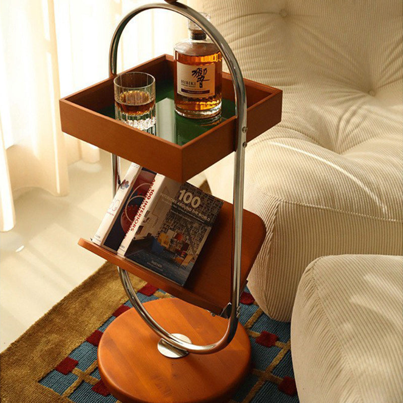 Retro Cherry Wood Stainless Steel Side Table