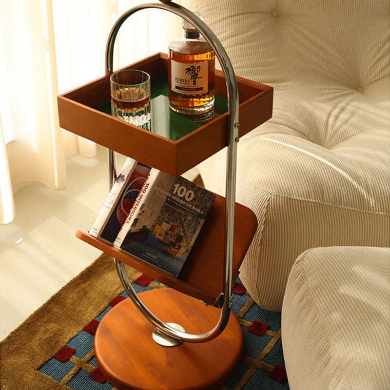 Retro Cherry Wood Stainless Steel Side Table