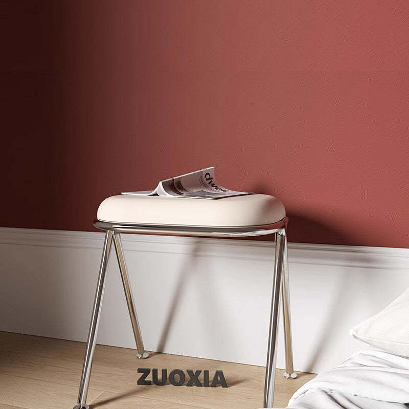 Nordic Leather Metal Vanity Stool — Black