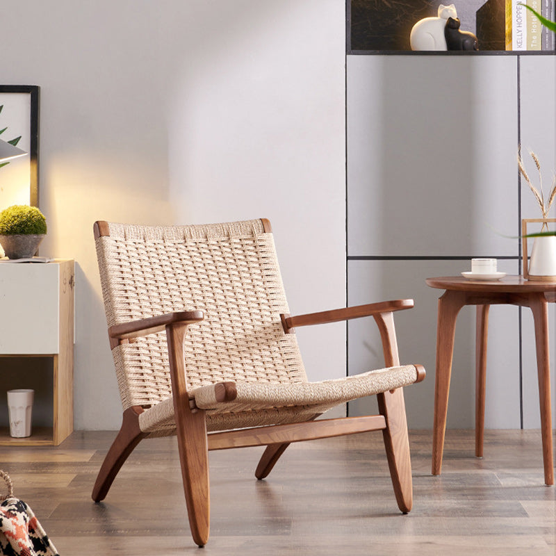 Chinese Kraft Rope Wood Accent Chair — Original Wood Color