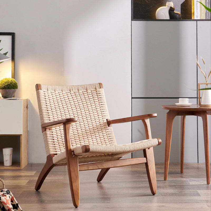Chinese Kraft Rope Wood Accent Chair — Original Wood Color