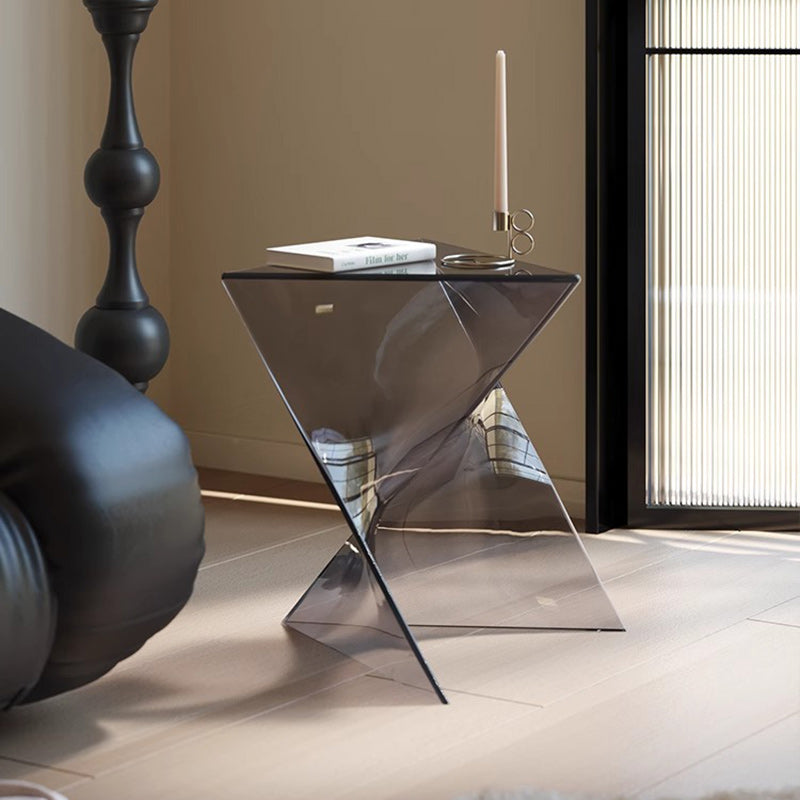 Minimalist Marble Glass Wood Triangle Corner End Table