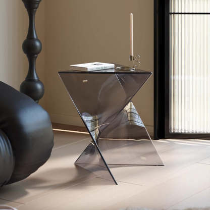 Minimalist Marble Glass Wood Triangle Corner End Table