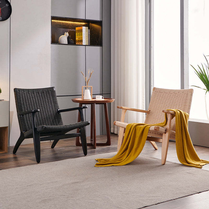 Chinese Kraft Rope Wood Accent Chair — Walnut Color