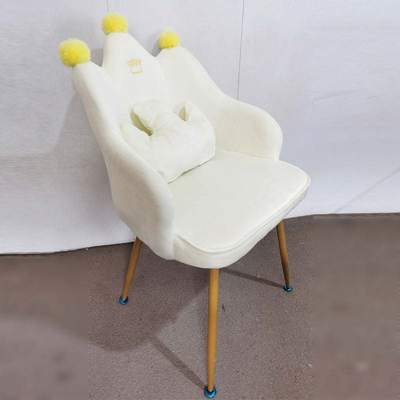 Contemporary Curved Iron Fabric Wood Armrest Chair