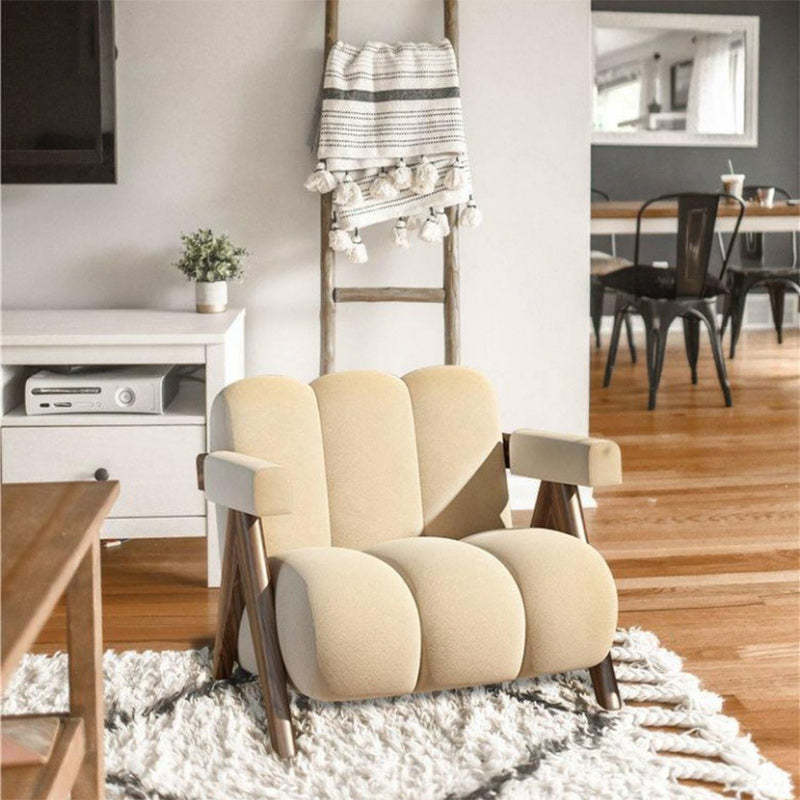Nordic Velvet Wood Accent Chair
