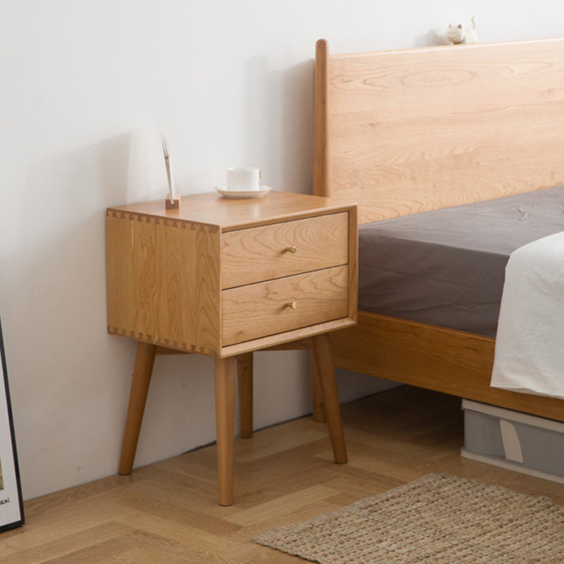 Nordic Solid Wood 2-Drawer Nightstand — Oak