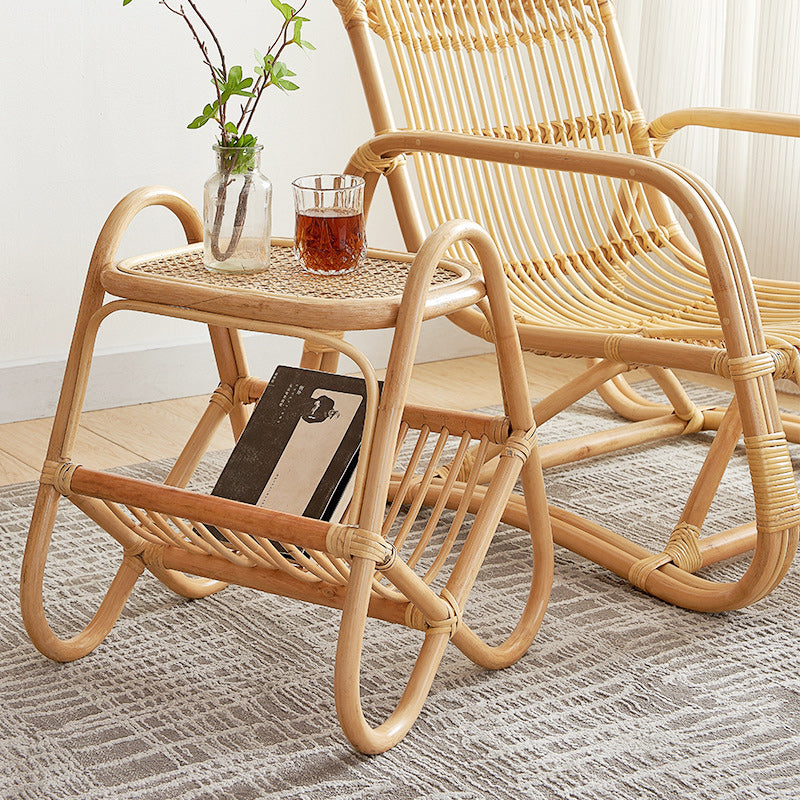 Japanese Woven Rattan Glass Side Table