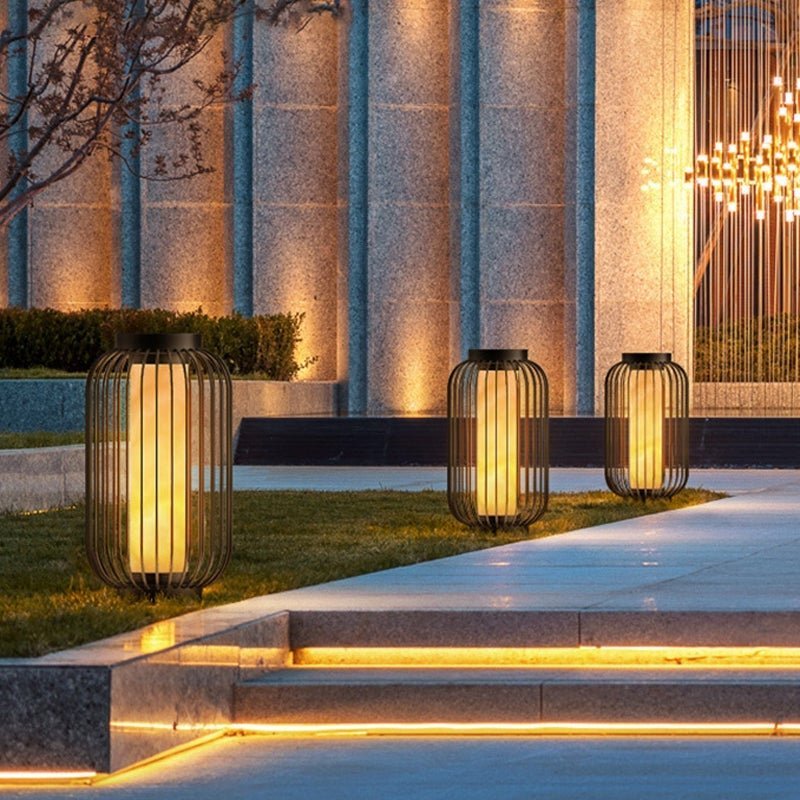 Floor Standing Stainless Steel Brown Modern Caged Outdoor Lanterns-Lighom
