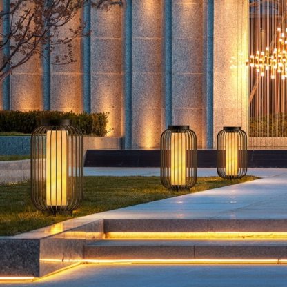 Floor Standing Stainless Steel Brown Modern Caged Outdoor Lanterns-Lighom