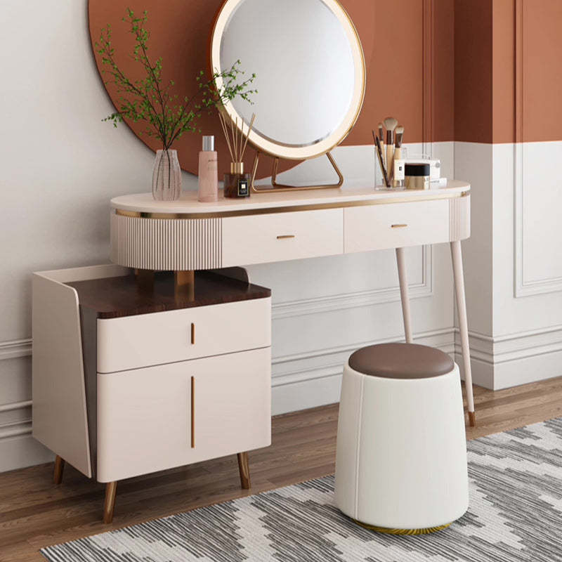Minimalist Napa Leather Wood Round Vanity Stool