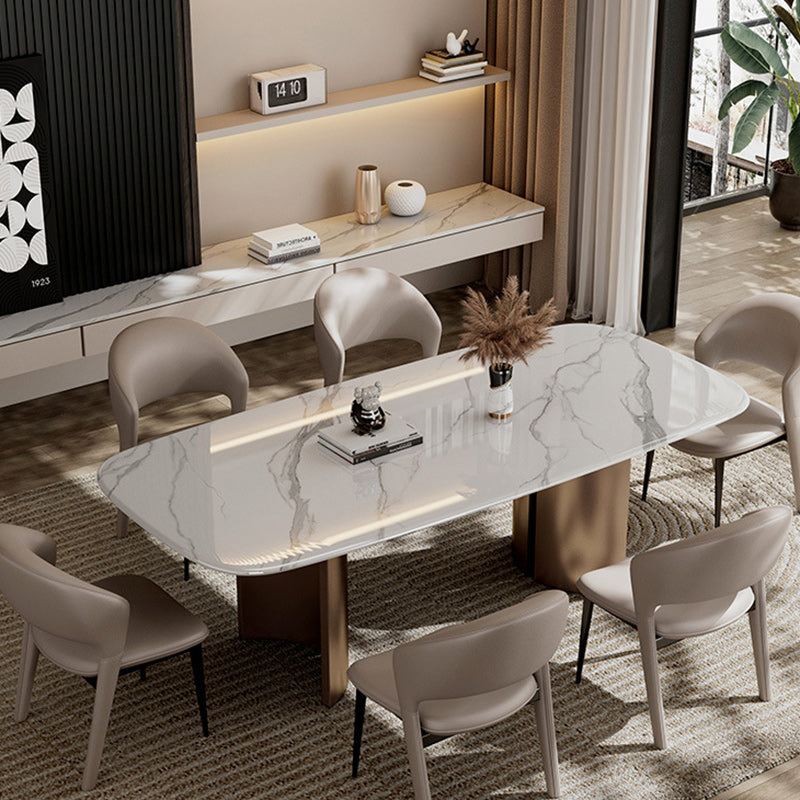 Modern Curved Leather Metal Dining Chair - Gold