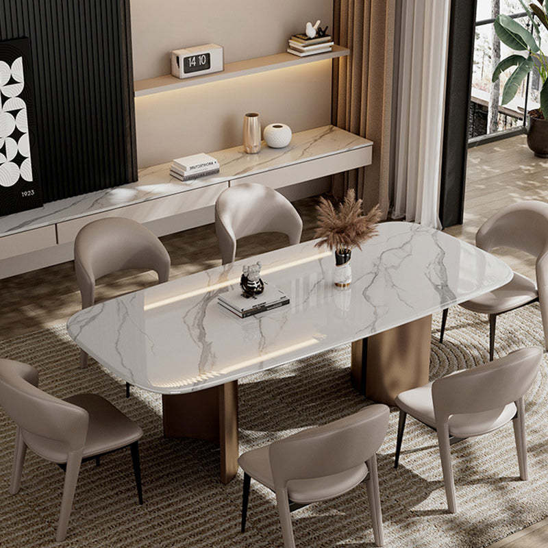 Modern Curved Leather Metal Dining Chair — Gold / Milk Color
