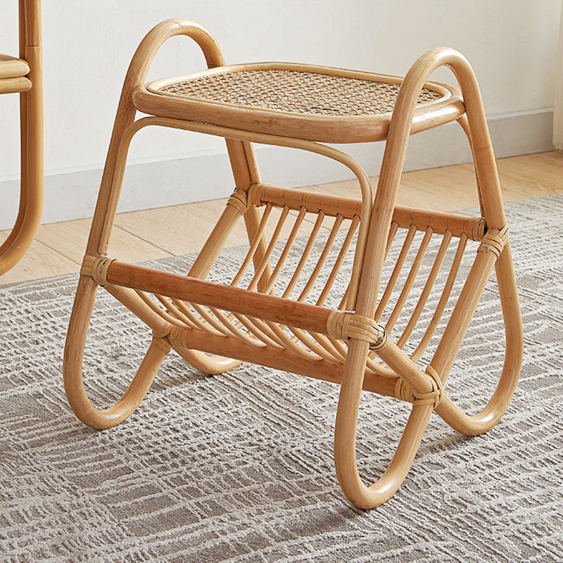 Japanese Woven Rattan Glass Side Table