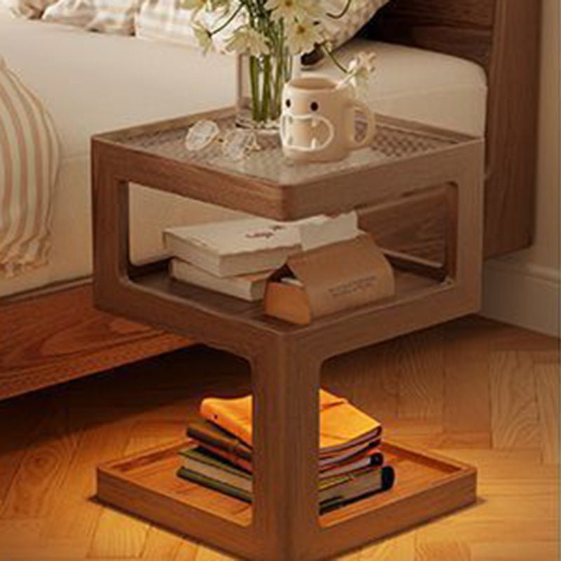 Minimalist Rubberwood Glass Nightstand