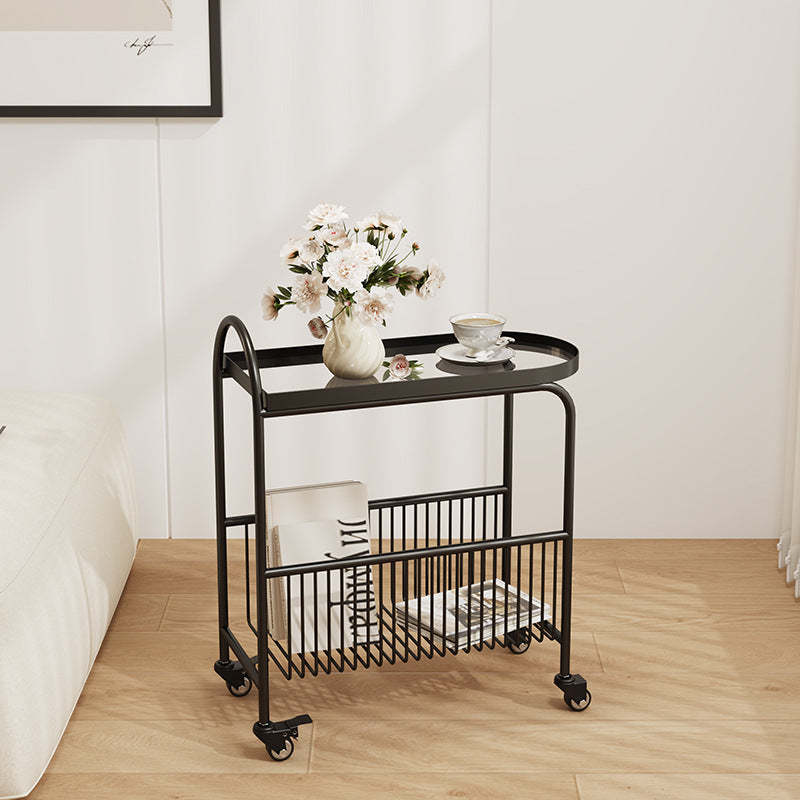 Contemporary Iron Glass 2-Tier End Table