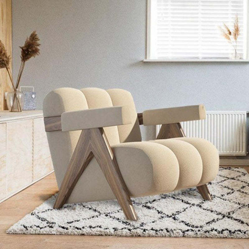 Nordic Velvet Wood Accent Chair